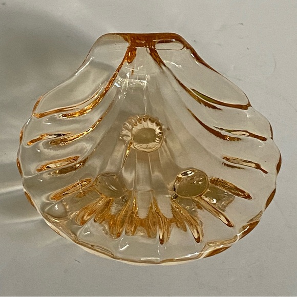 Vintage Shell Glass Trinket Dish Footed Peach Small Beach Ocean 3” EUC Jewelry - Picture 12 of 16